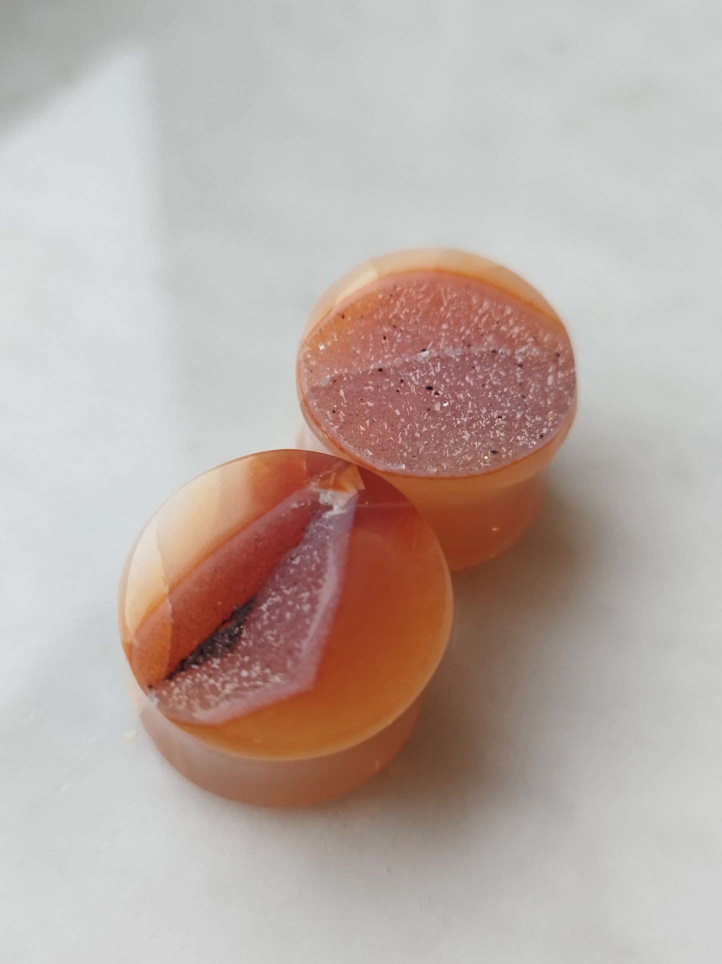 3/4" Carnelian Agate Druzy Geode Plugs