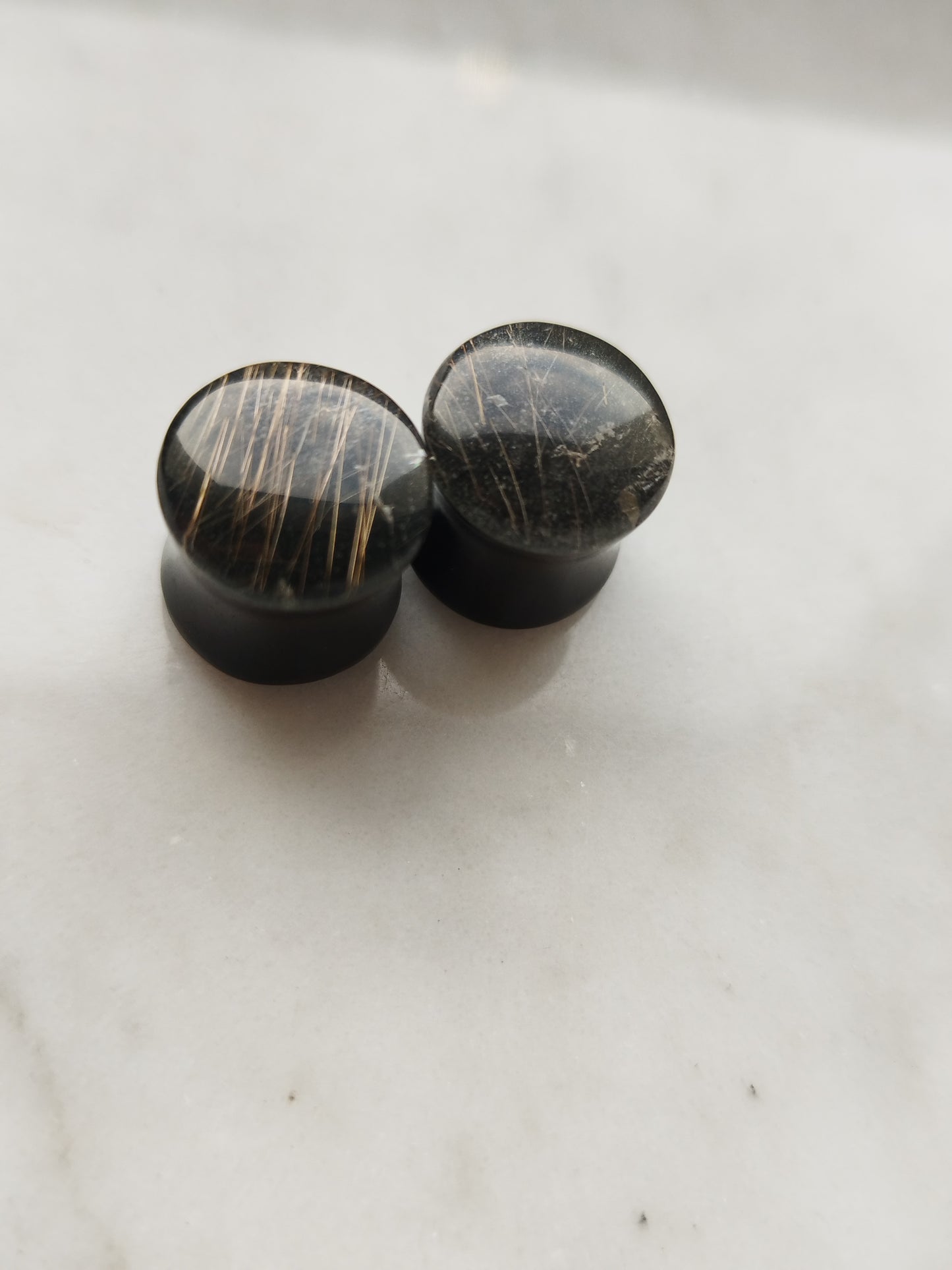1/2" Obsidian and Rutilated Quartz Plugs