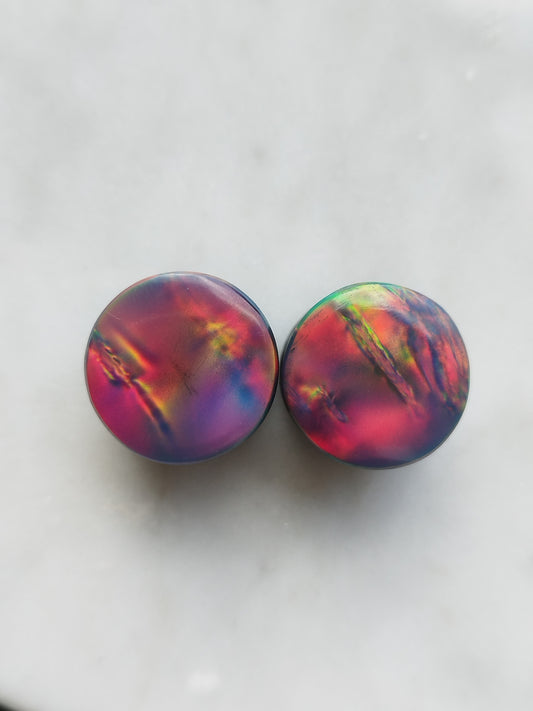 9/16" Aurora Opal And Obsidian Plugs