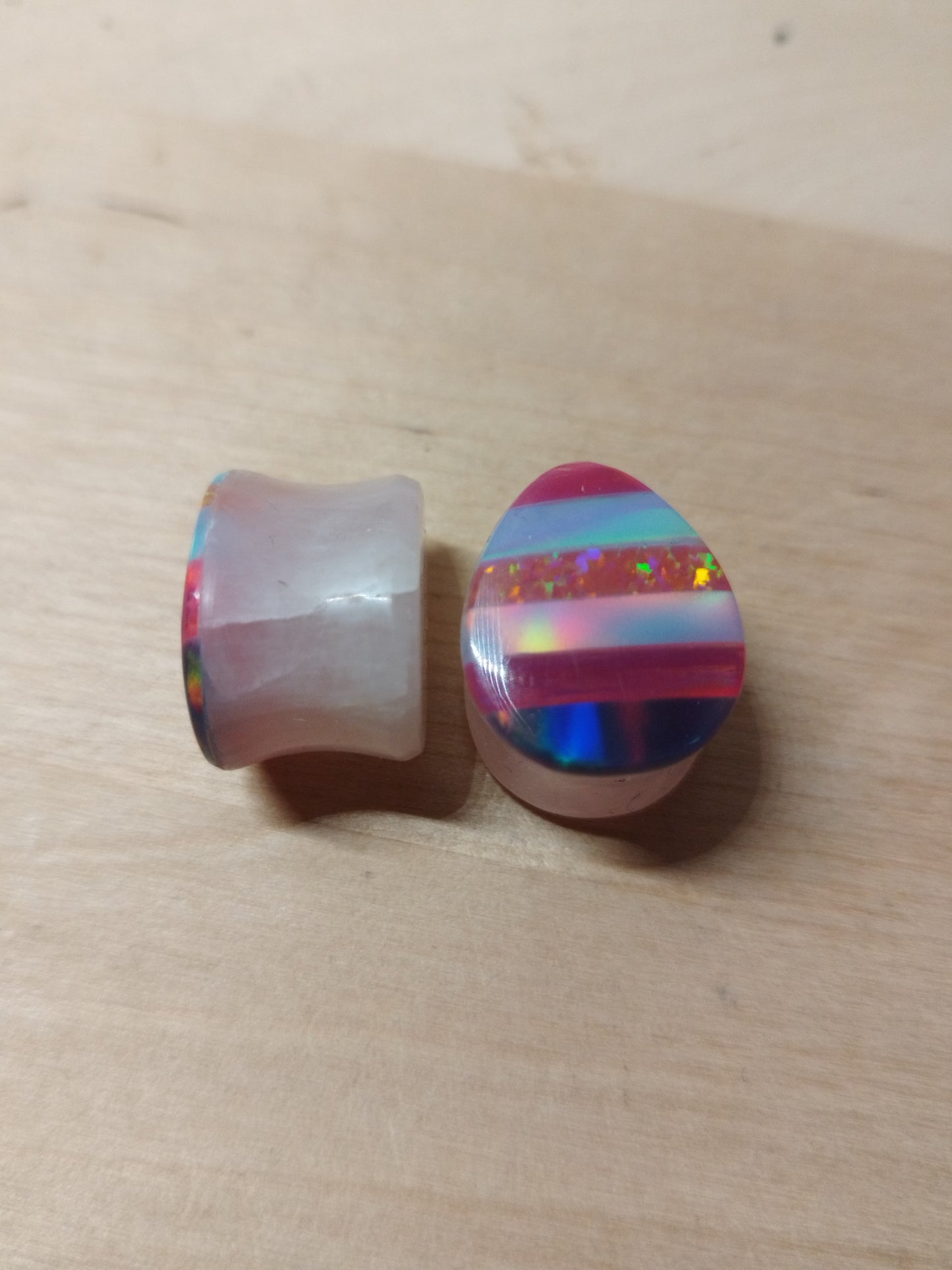5/8" Aurora Opal On Obsidian Plugs
