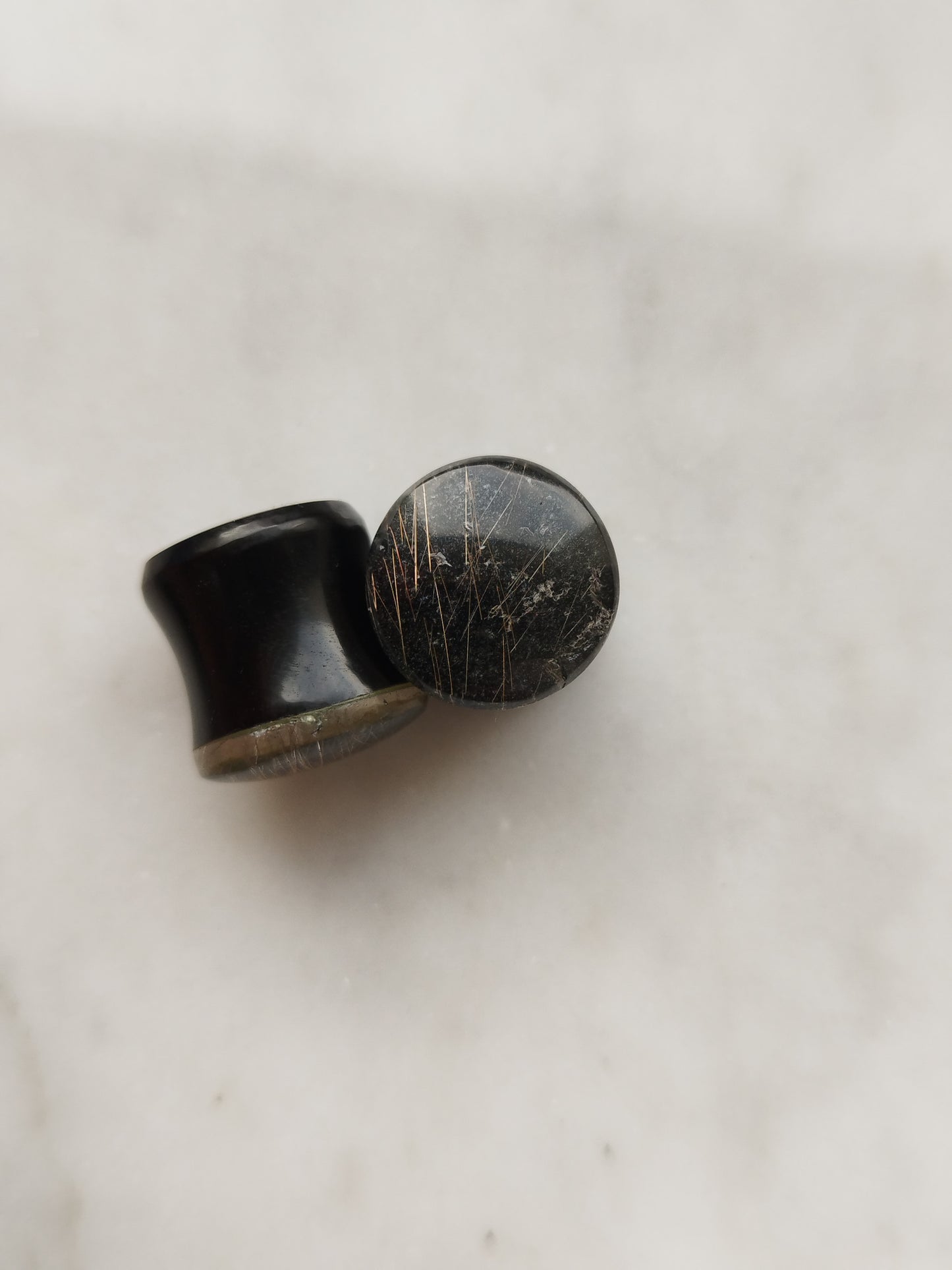 1/2" Obsidian and Rutilated Quartz Plugs