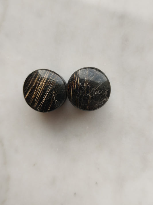 1/2" Obsidian and Rutilated Quartz Plugs