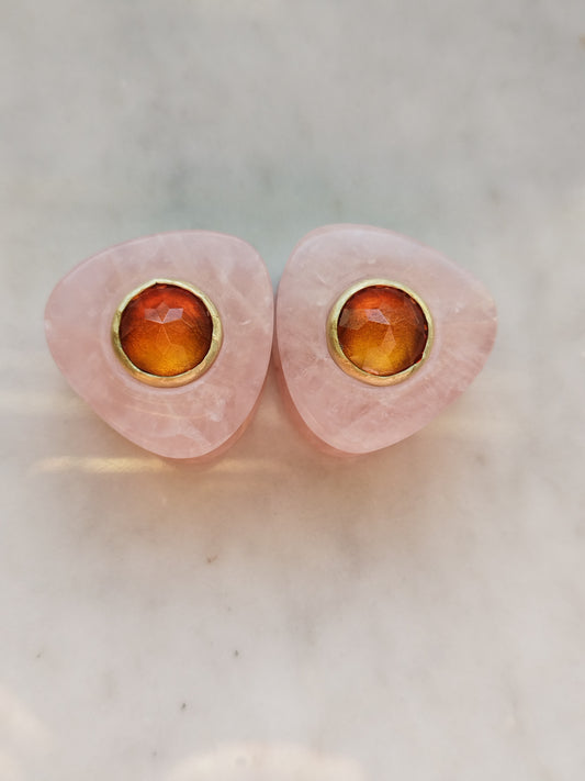 1" Rose Quartz And Lab Gemstone Plugs