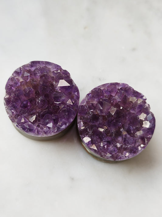 1" Amethyst Druzy Plugs