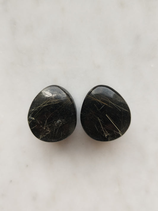 5/8" Obsidian and Rutilated Quartz Tears