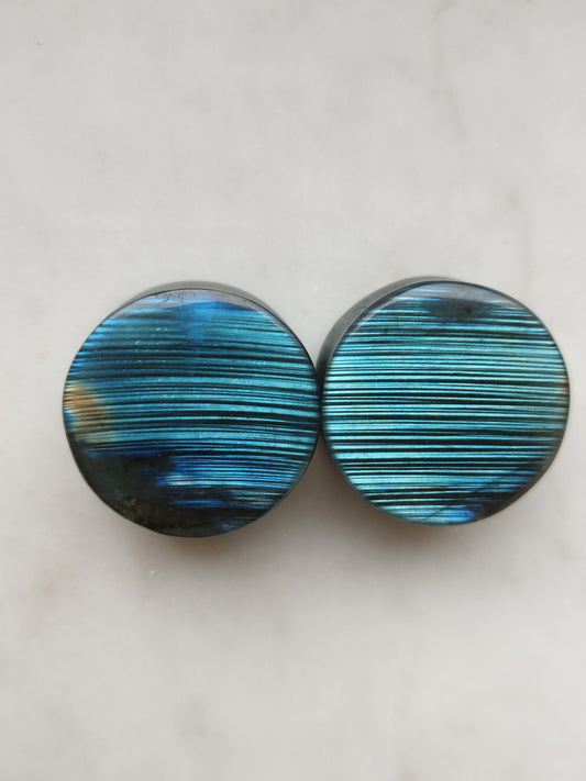 1" Striped Labradorite Plugs - aeoplugs
