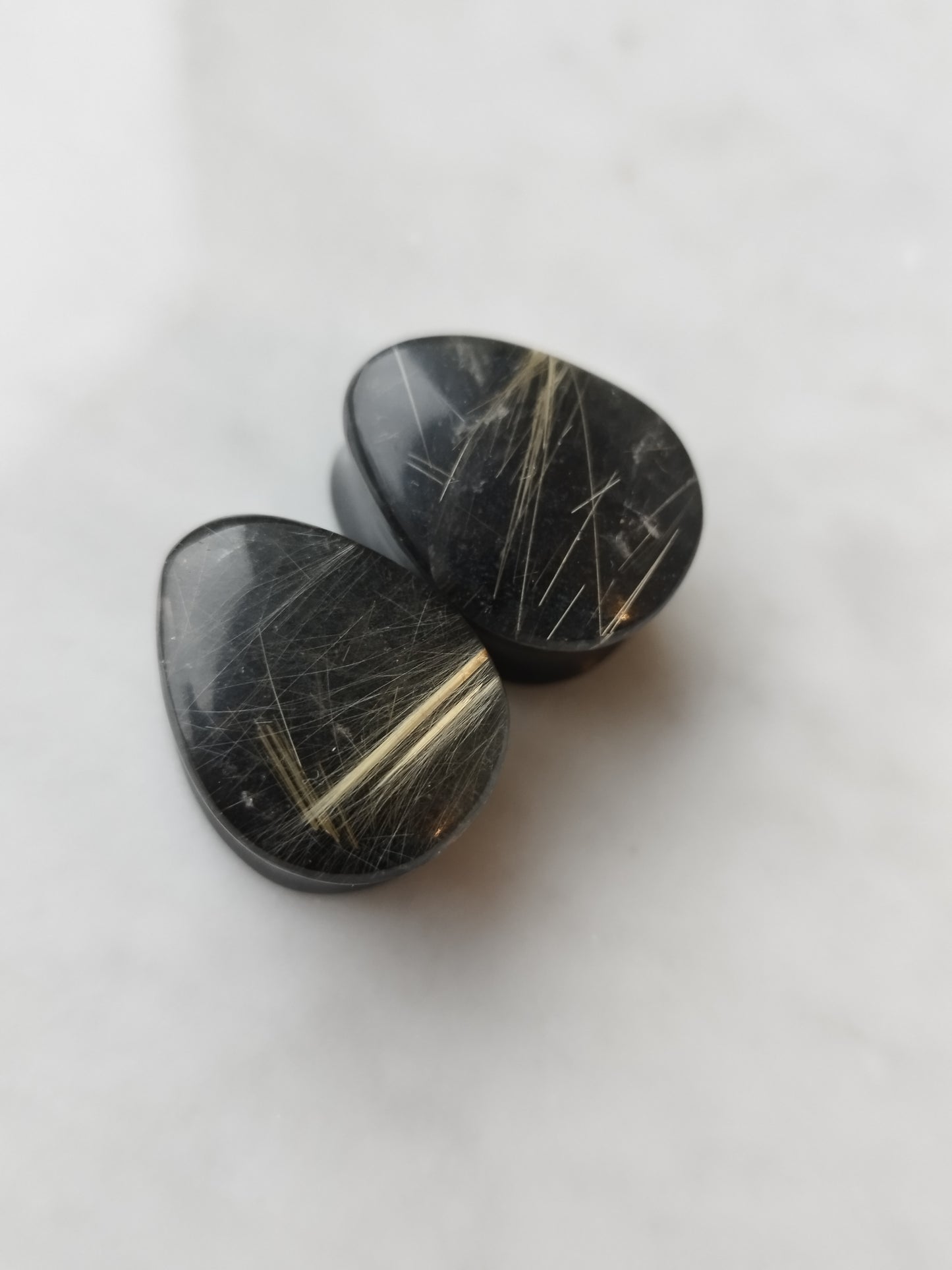 3/4" Obsidian and Rutilated Quartz Plugs