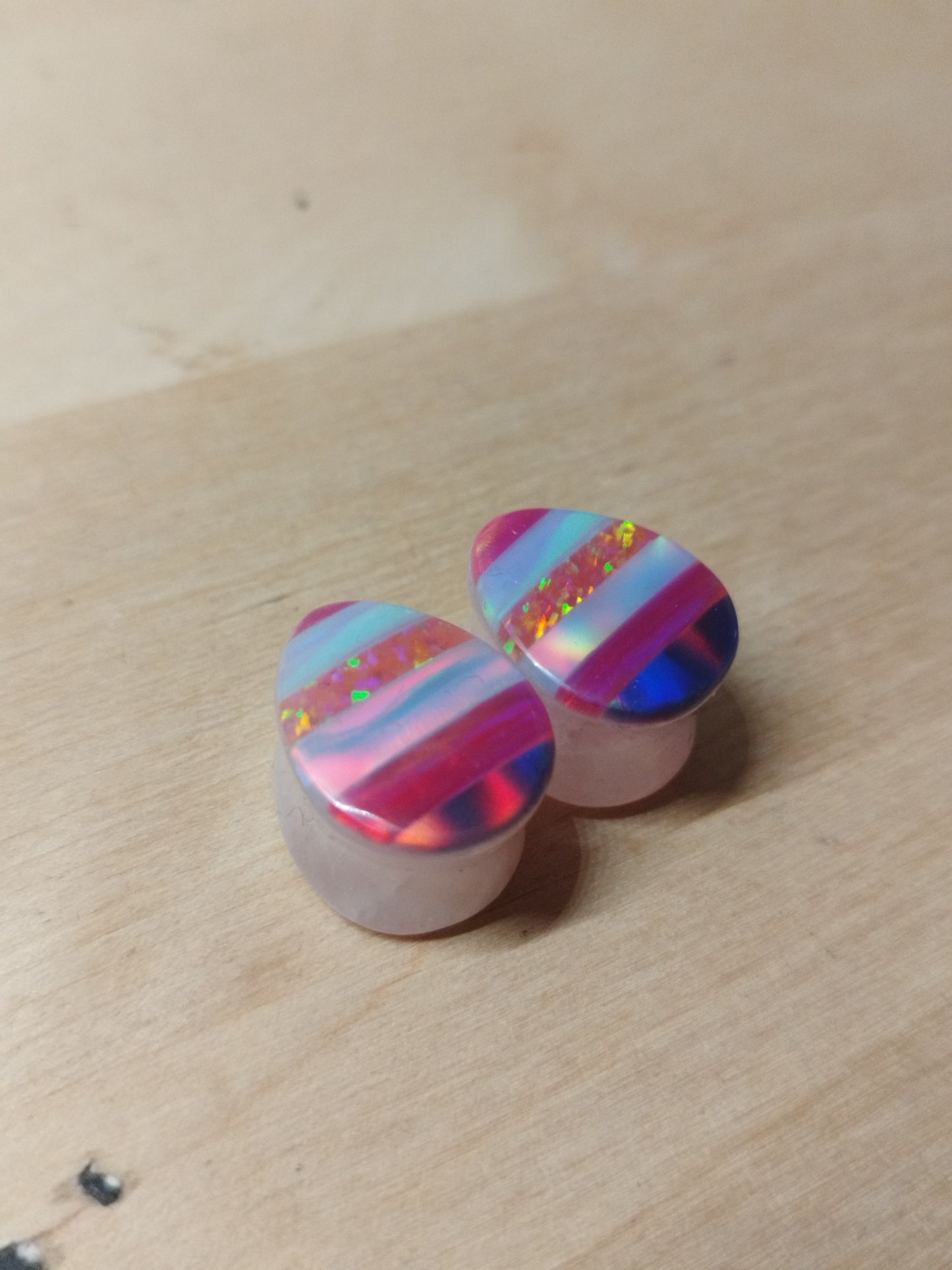 5/8" Aurora Opal On Obsidian Plugs