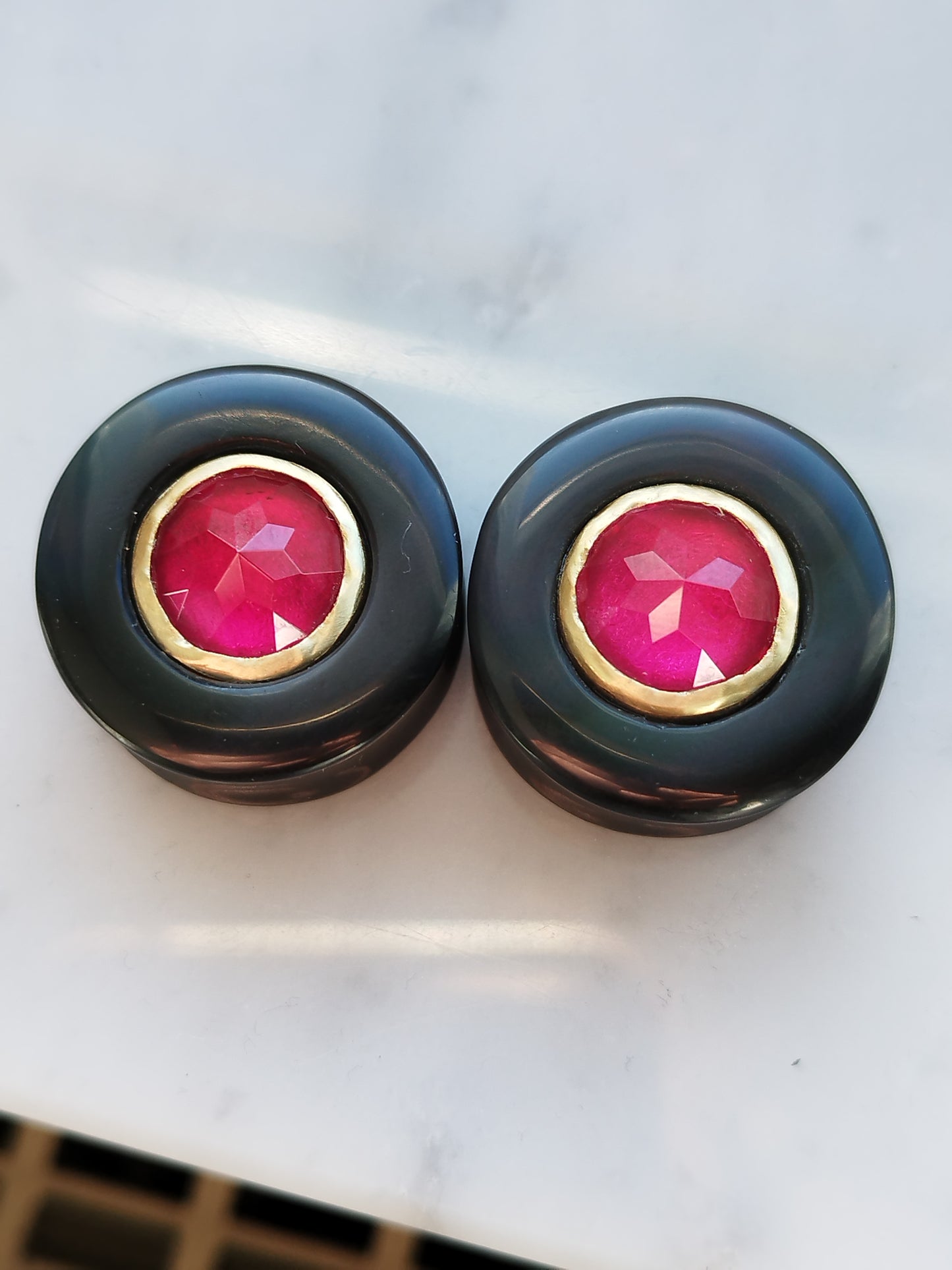 7/8" Rainbow Obsidian and Lab Gemstone Plugs