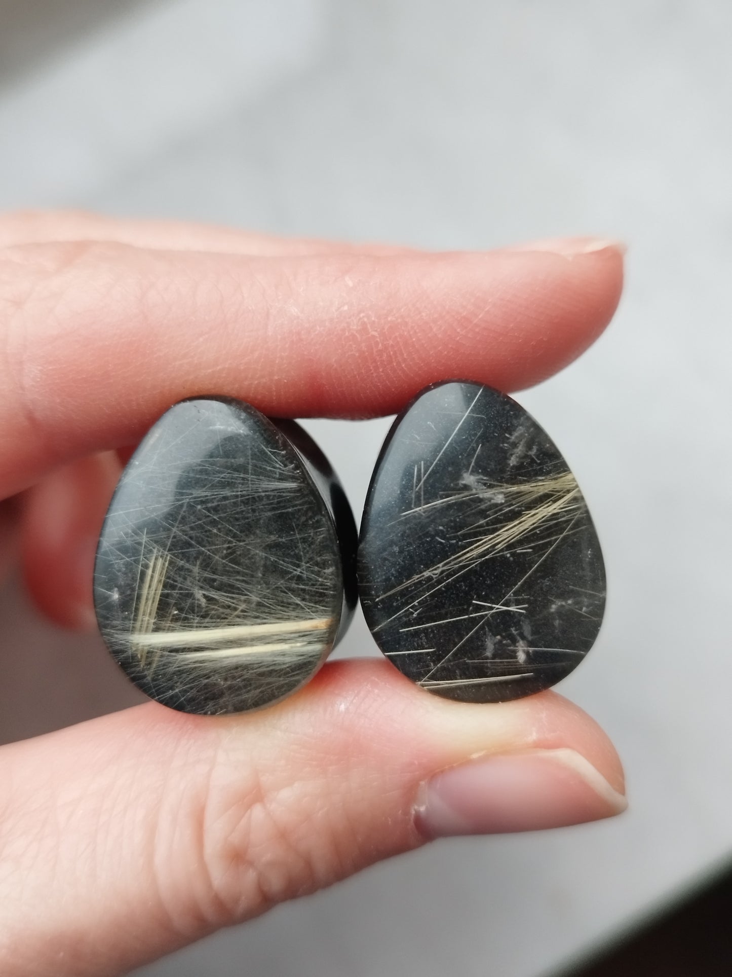 3/4" Obsidian and Rutilated Quartz Plugs