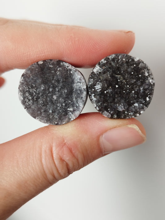 3/4" Smokey Quartz Druzy Plugs