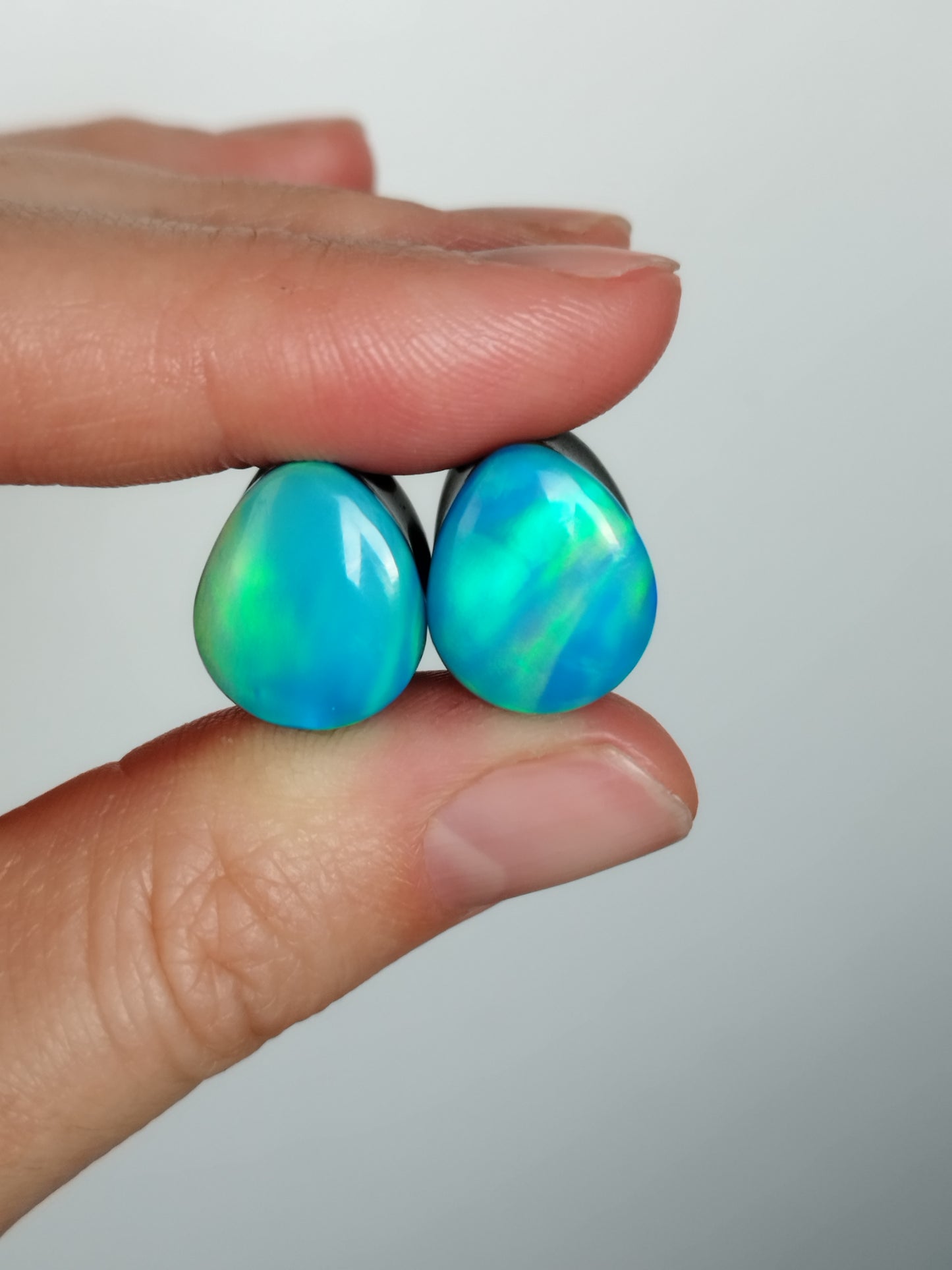 1/2" Aurora Opal On Obsidian Plugs