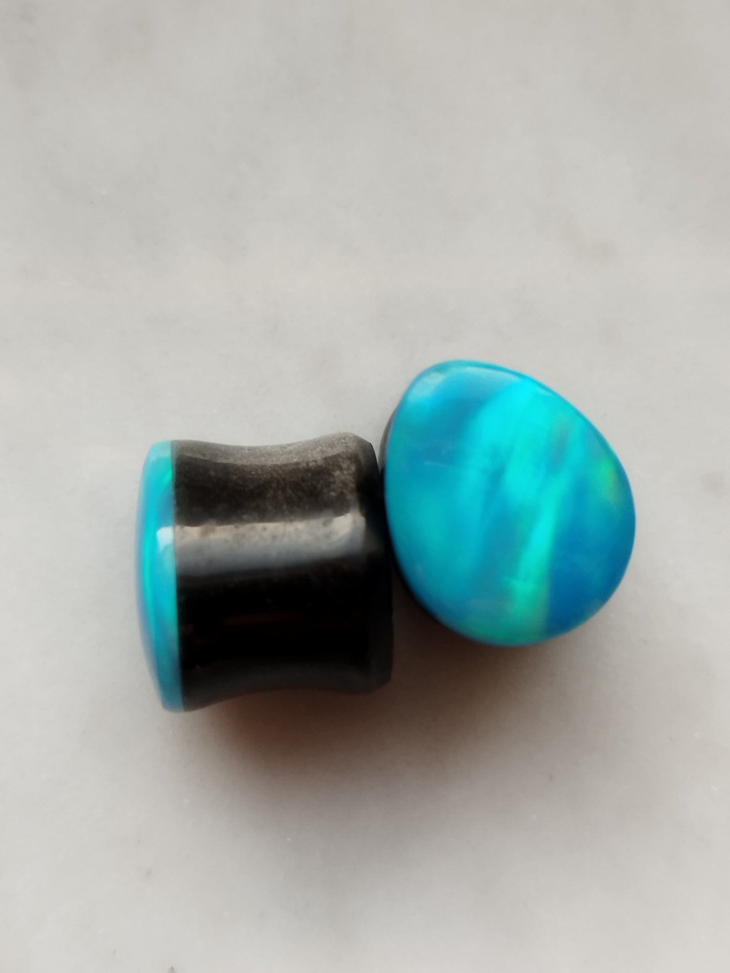 1/2" Aurora Opal On Obsidian Plugs