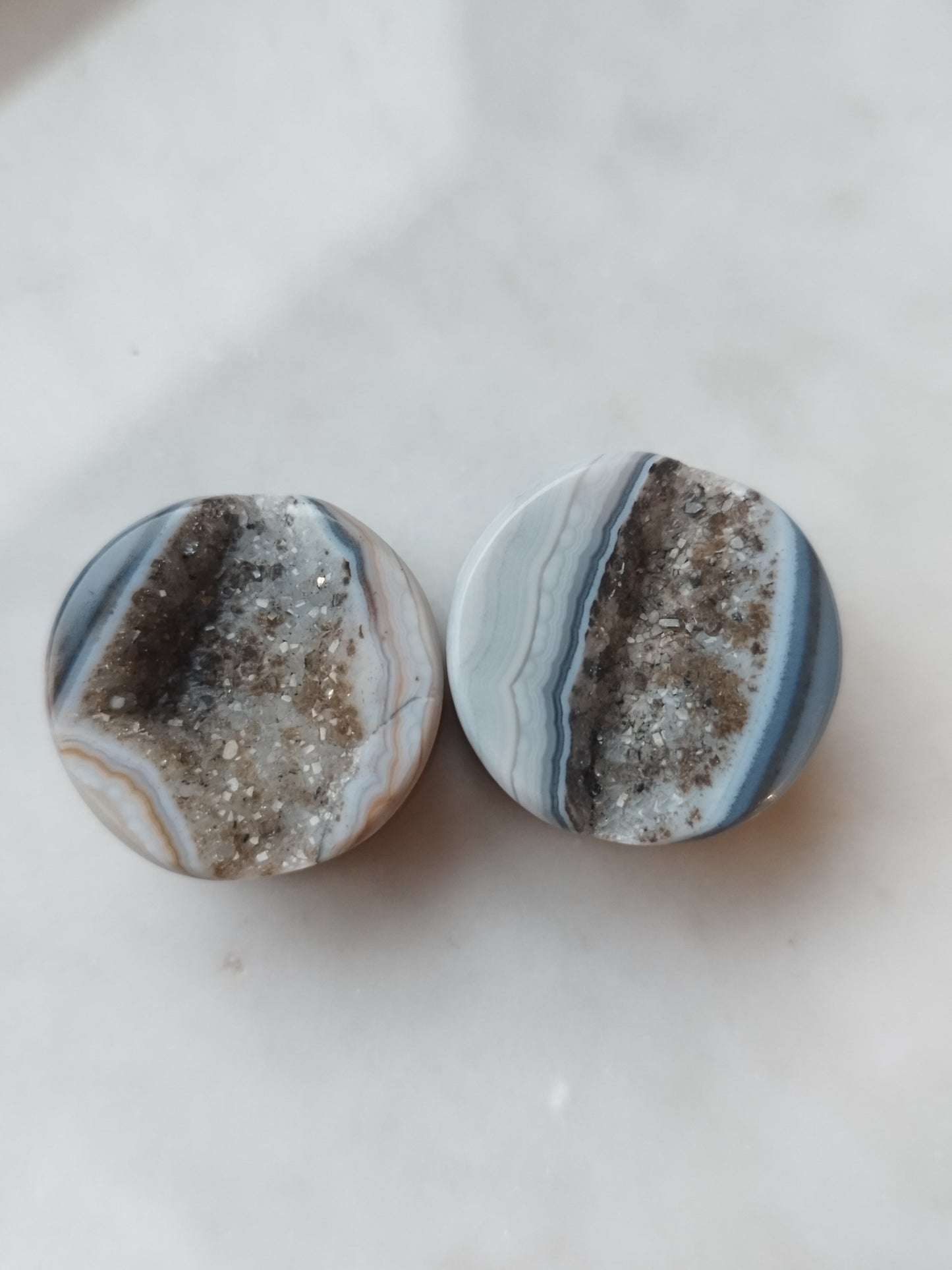 7/8" Blue Banded Agate Geode Plugs