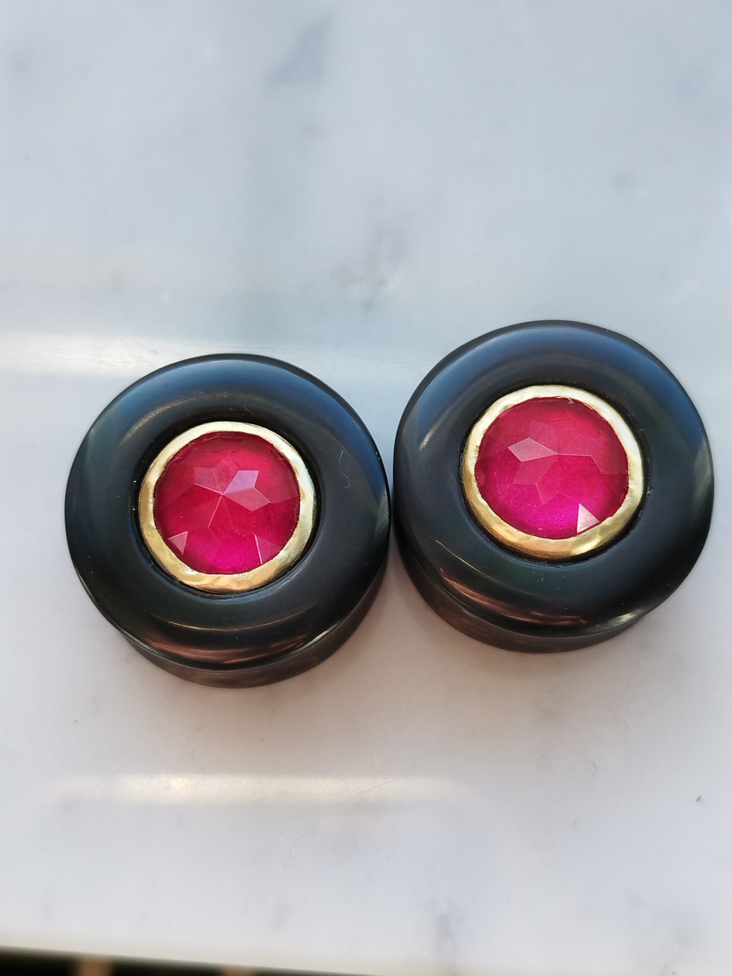 7/8" Rainbow Obsidian and Lab Gemstone Plugs