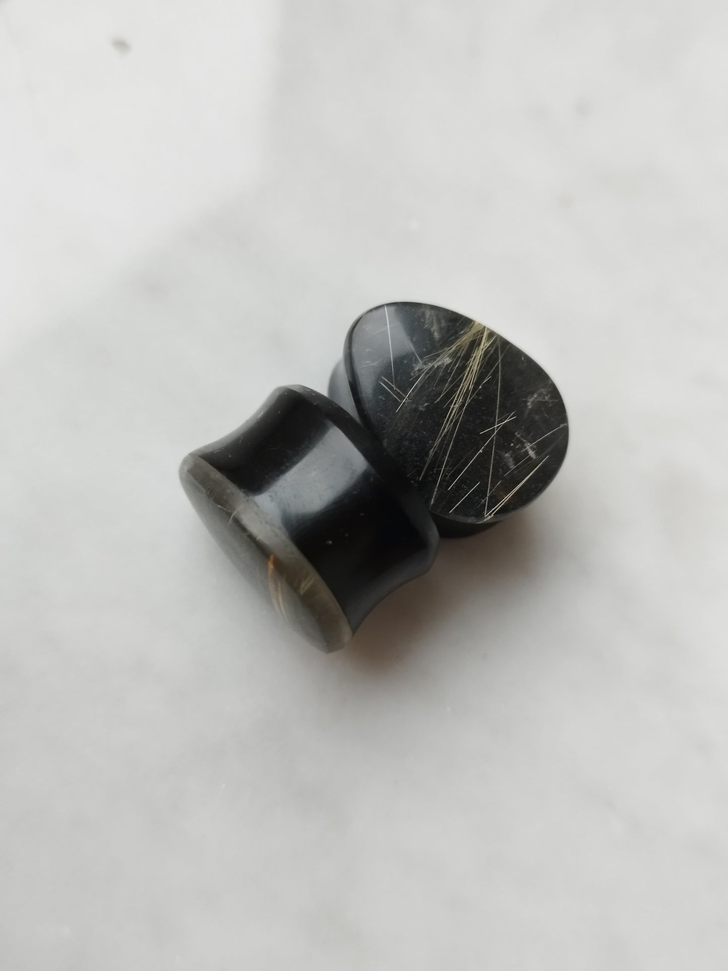 3/4" Obsidian and Rutilated Quartz Plugs