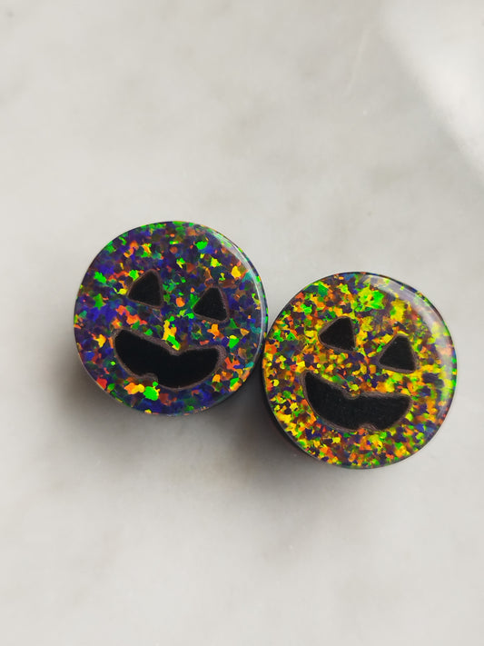 3/4" Obsidian and Opal Jack-O'-Lantern Plugs